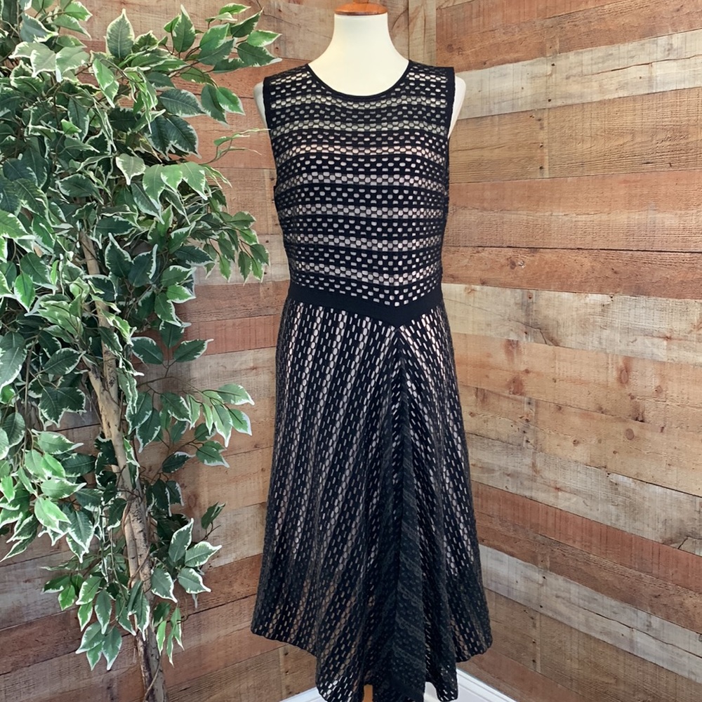 ESCADA Black Mesh Tan Underlined Stretch Fabric Cocktail Dress